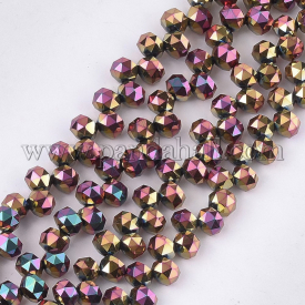 Electroplate Glass Beads Strands, Faceted, Rondelle, Coffee, 6x4mm, Hole: 1.2mm; about 95pcs/strand, 14.1”