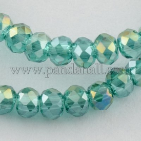 Electroplate Glass Beads Strands, AB Color Plated, Faceted Rondelle, LightSeaGreen, 3x2mm; Hole: 0.5mm, about 193~195pcs/strand, 16.7″