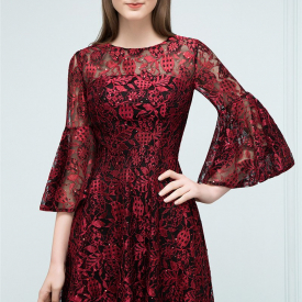 Chicloth A-Line Knee Length Lace Appliques Homecoming Dresses With Sleeves-Cheap Casual Dresses