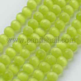 Cat Eye Beads, Round, YellowGreen, 6mm, Hole: 1mm; about 66pcs/strand, 14.5″/strand