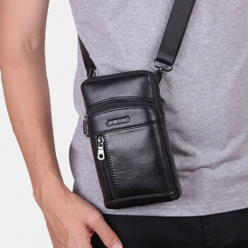 Men Genuine Leather 6.5 Inch Retro Phone Bag Belt Bag Crossbody Bag