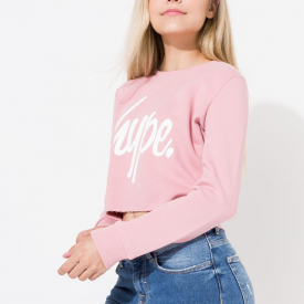 Hype Pink Raw Edge Script Kids Crop Crewneck | Size 11-12