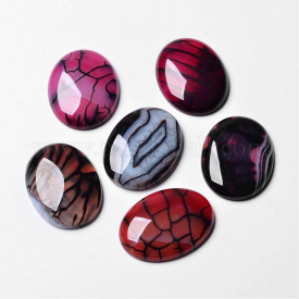 Natural Dragon Veins Cabochons, Flat Back, Oval, Dyed, DeepPink, 40x30x7mm
