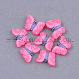 Handmade Polymer Clay Cabochons, Nail Art Decoration, Butterfly, HotPink, 4.5~5.5×6~7×0.5~1mm; about 1000pcs/bag