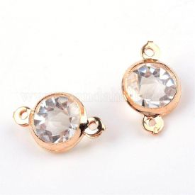 Iron Glass Links/Connectors, Flat Round, Light Gold, 15×9.5×7.5mm, Hole: 1mm