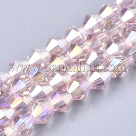 Electroplate Glass Beads Strands, AB Color Plated, Faceted, Bicone, PearlPink, 6×5.5~6mm, Hole: 1mm; about 50pcs/strand, 11.02″