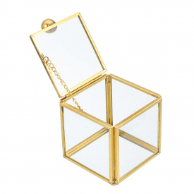 Square Glass Jewelry Box Vintage Wedding Favors Geometrical Clear Earring Ring Case Flower Succulent Plants Display Box