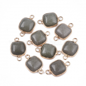 Natural White Jade Links/Connectors, with Brass Findings, Dyed, Square, Golden, 21x13x5~5.5mm, Hole: 2.5mm