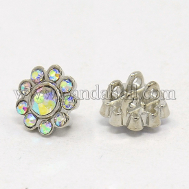 Alloy Multi-Strand Rhinestone Links, Grade A, Flower, Paltinum,, Crystal AB, 12x8mm, Hole: 2mm