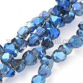 Electroplate Glass Beads Strands, Full Rainbow Plated, Faceted, Heart, Blue, 6.5~7×7~7.5×5~6mm, Hole: 1.5mm; about 78~80pcs/strand, 18.9″~19.3″(48~49cm)
