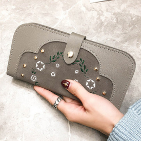 Women PU Leather Flower Pattern Long Wallet