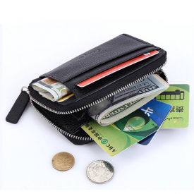 PU Leather Lichee Pattern Wallet 5 Card Slots Card Holder Zipper Coin Purse For Men