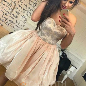 A-Line Sweetheart Light Champagne Organza Homecoming Dress with Lace-Cheap Casual Dresses