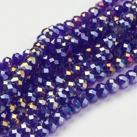 Electroplate Glass Beads Strands, AB Color Plated, Faceted, Rondelle, DarkBlue, 10x7mm, Hole: 1mm; about 70~72pcs/strand