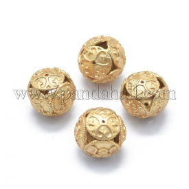 Brass Beads, Long-Lasting Plated, Round, Golden, 12mm, Hole: 1.8mm