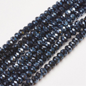 Electroplate Glass Beads Strands, Faceted, Rondelle, Black Plated, 3x2mm, Hole: 1mm; about 100pcs/strand, 10″
