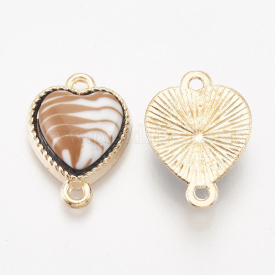 Alloy Enamel Links/Connectors, Heart, Light Gold, Camel, 17.5x13x4.5mm, Hole: 1.5mm