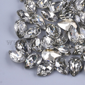 Pointed Back Resin Rhinestone Cabochons, Back Plated, Faceted, Drop, Black Diamond, 8~8.5x6x3.5mm; about 1000pcs/bag