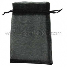 Organza Bags, with Ribbons, Black, 18x13cm