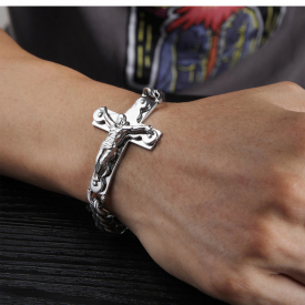 Titanium Steel Men’s Titanium Steel Jesus Cross Bracelet