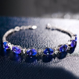 Jellystory Fashion 925 Sterling Silver Bracelet City Chain Oval Shape Sapphire Gemstone