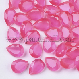 Pointed Back Resin Rhinestone Cabochons, Translucent, Imitation Lampwork, Faceted, Teardrop, DeepPink, 13.5~14×9.5~10×5.5mm; about 220pcs/bag