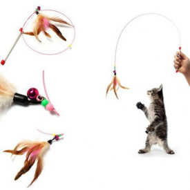 Funny Kitten Teaser Colours Feather Bell Play Length Interactive Toy Cat Wand Beads US