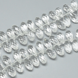 Glass Beads Strands, Faceted, Drop, Clear, 12~13x6mm, Hole: 1mm; about 96~100pcs/17.9”