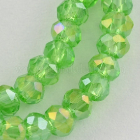 Electroplate Glass Beads Strands, AB Color Plated, Faceted Rondelle, LimeGreen, 3x2mm; Hole: 0.5mm, about 193~195pcs/strand, 16.7″