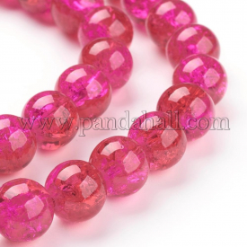 Spray Painted Crackle Glass Beads Strands, Round, FireBrick, 10mm; Hole: 1.3~1.6mm; about 80pcs/strand, 31.4″