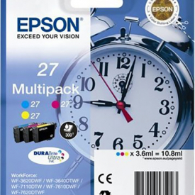 Epson Original 27 T2705 Alarm Clock 10.8ml Extra Value 3 Colour Multipack