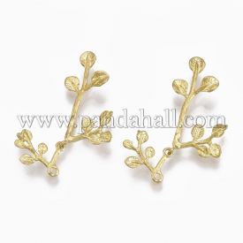 Brass Links/Connectors, Nickel Free, Branch and Leaf, Unplated, 31×21.5×3.5mm, Hole: 1.5mm