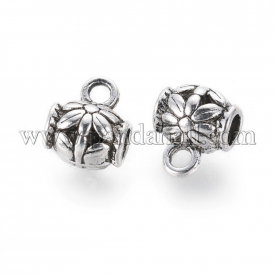 Charm Carrier Tibetan Silver Hangers, Bail Beads, Lead Free & Cadmium Free & Nickel Free, Barrel, Antique Silver, about 9mm long, 7.5mm wide, 3.5mm inner diameter, hole: 2mm