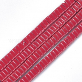 Spray Painted Non-magnetic Synthetic Hematite Multi-Strand Links, For Tile Elastic Bracelets Making, Rectangle, Red, 2x5x2mm, Hole: 0.6mm; about 170pcs/strand, 15.9″