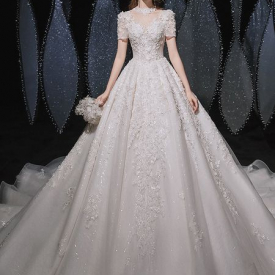 2022 Glitter Dubai Arabia Ball Gown Wedding Dresses lace Beads Lace Appliqued Plus Size Custom Made Bridal Gowns Crystal Robe de marie