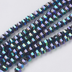 Electroplate Glass Beads Strands, Full Plated, Faceted, Rondelle, Multi-color Plated, SteelBlue, 6×4.5mm, Hole: 1mm; about 98pcs/strand, 17.3″(44cm)