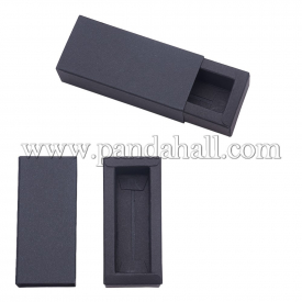Kraft Paper Drawer Box, Folding Box, Corrugated E-flute Box, Rectangle, Black, Finished Product: 9.5x4cm; Inside Size: 8×2.5×2.5cm, 24pcs/set