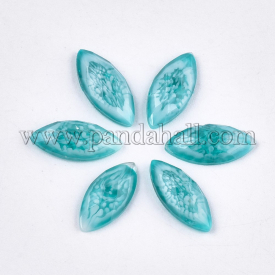 Epoxy Resin Cabochons, Faceted, Horse Eye, LightSeaGreen, 14.5~15×6.5~7x3mm