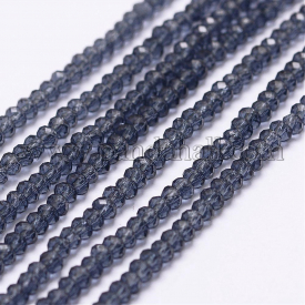 Transparent Glass Beads Strands, Faceted, Rondelle, PrussianBlue, 2.5×1.5~2mm, Hole: 0.5mm; about 195~202pcs/strand, 13.7″~14.1″