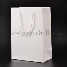 Rectangle Cardboard Paper Bags, Gift Bags, Shopping Bags, with Nylon Cord Handles, White, 40x30x10cm