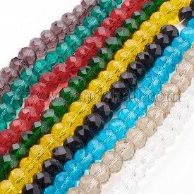 Handmade Glass Beads, Faceted Rondelle, Mixed Color, 10x7mm, Hole: 1mm; about 70~72pcs/strand