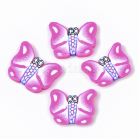 Handmade Polymer Clay Cabochons, Butterfly, DeepPink, 14~16×18~20x2mm