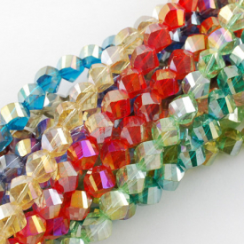 Electroplate Glass Beads Strands, AB Color Plated, Faceted, Twist, Mixed Color, 10x10x9mm, Hole: 2mm