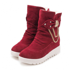 Keep Warm Butterfly Knot Fur Lining Pure Colour Flat Snow Boots For Women
