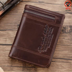 Men Genuine Leather RFID Blocking 20 Card Slots Bifold Wallet Purse Zipper Coin Bag