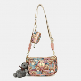 Women Bear Pattern Casual 3 PCS Wallet Crossbody Bag