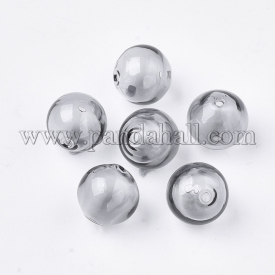 Handmade Blown Glass Beads, Round, DarkGray, 16x16mm, Hole: 1~2mm