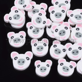 Handmade Polymer Clay Cabochons, Pig, White, 10~11×9~11×1.5~2mm; about 4760pcs/1000g