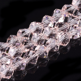 Glass Beads Strands, Faceted, Triangular Pyramid, Pink, 6.5x7x6.5mm, Hole: 1.5mm; about 60pcs/strand, 14.5″~14.9″