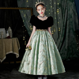 2022 black Flower Girls Dresses Long luxury wear For Weddings Lace Appliques Ball Gown Birthday Girl Communion Pageant Gowns